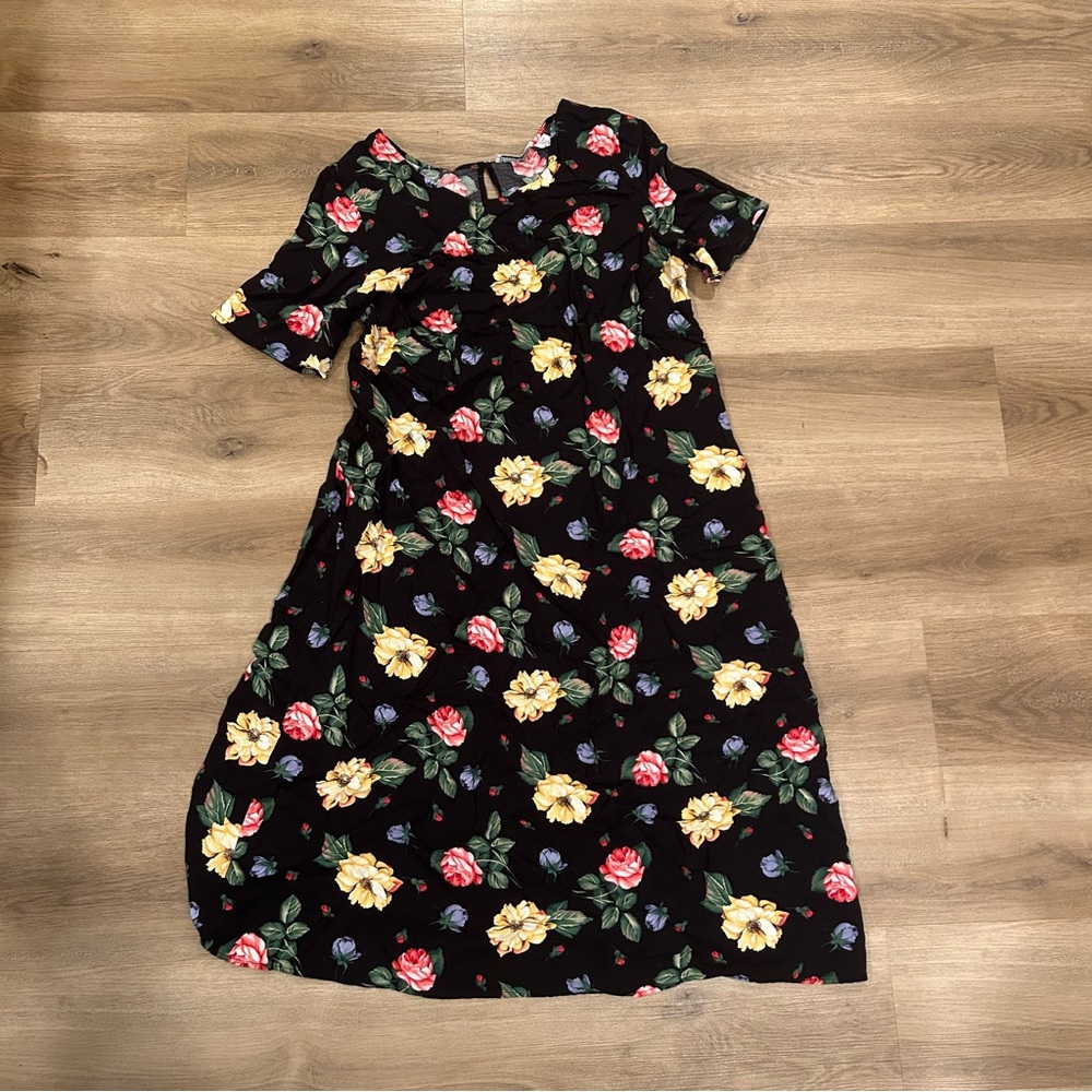 Ulterior Motives Vintage Black 90s Floral Midi Maxi Dress
